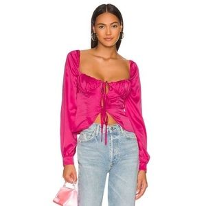 NWOT Majorelle Waldorf Pink Satin Tie Front Top - Size Medium